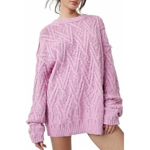 Free People Sweaters - Free People Isla Cable Knit Tunic Sweater in Rose